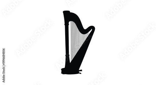 Elegant harp instrument depicted in a striking black silhouette high quality
