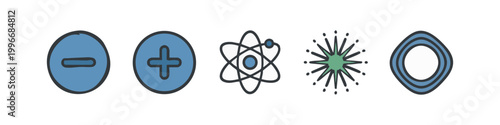 Set of colorful modern icons representing energy science and mathematical logic