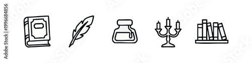 Minimal Line Art Literature and Library Icons Set