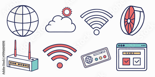 Tableau sur toile Web technology and global internet connectivity icon collection with internet in