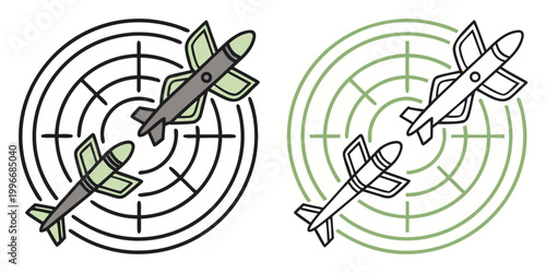 Konstfotografi Target acquisition and missile interception radar icons with interception tracki