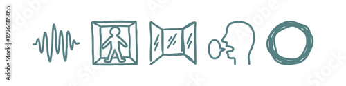 Concept Hand Drawn Icons Featuring Sound Wave Open Window and Speech Bubble