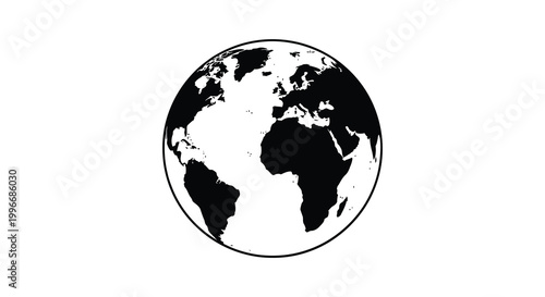 A stark black and white representation of earth focusing on continents silhouette