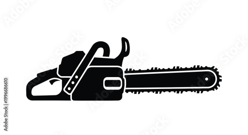 A detailed black silhouette of a chainsaw representing power and industry silhouette