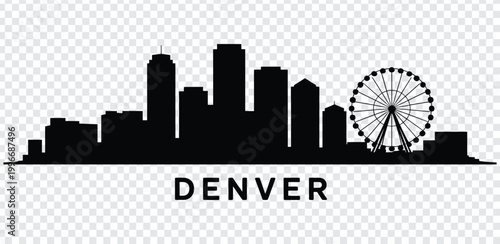 Black silhouette of denver city skyline with ferris wheel