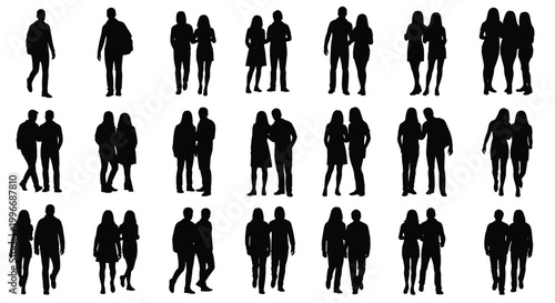 A collection of people silhouettes walking and standing in various poses