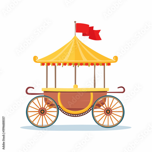 Vintage Carnival Food Cart with Yellow Canopy and Red Flag