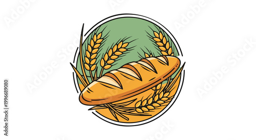 Photos A cartoonish illustration of a loaf of bread with wheat
