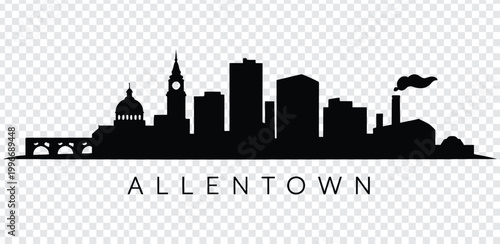 Black silhouette of allentown city skyline with various buildings and bridge