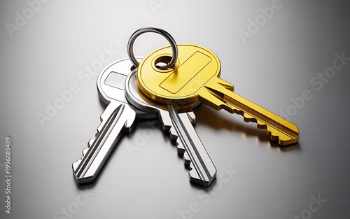 A close-up view of a set of keys on a ring.