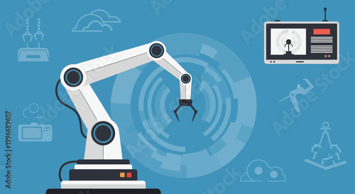 Industrial robotic arm, robotic automation, industrial robot, manufacturing technology, factory automation