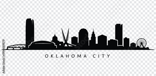 Oklahoma city skyline silhouette with cityscape and landmarks in black