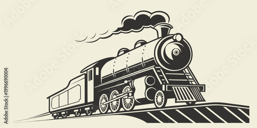 Bild auf Leinwand Vintage steam locomotive train moving on tracks with smoke graphic illustration