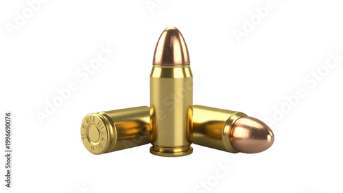 Three brass rifle cartridges laid out on a clean surface Vector