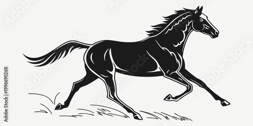 Tableau sur toile Dynamic black vector silhouette of a galloping horse in motion with galloping si