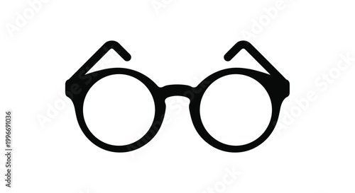 Simple black silhouette icon of round-framed eyeglasses for vision correction or fashion accessory isolated on a white background.