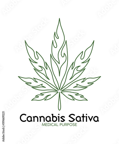 Tableau sur toile creative silhouette logo of cannabis sativa (green ethnical tribe design)