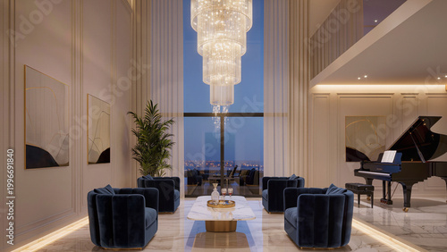Tableau sur toile Grand penthouse with crystal chandelier lighting