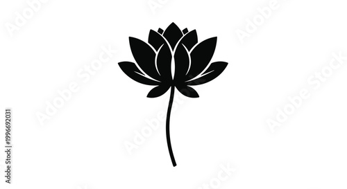 Elegant black lotus flower silhouette on a clean white background, symbolizing purity and enlightenment.