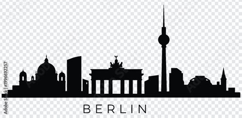 Black silhouette of berlin city skyline with famous landmarks
