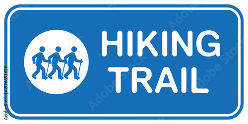 Tableau sur toile hiking trail sign with hikers icon blue background high quality
