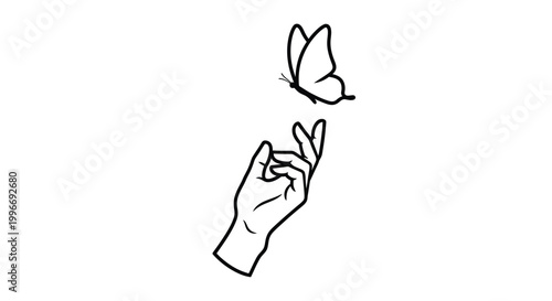hand reaching towards butterfly silhouette on transparent background