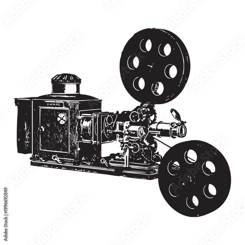 Vintage film projector with reels