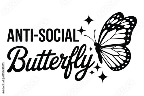 anti social butterfly logo with black and white design