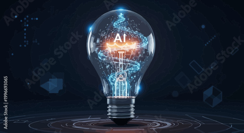 Artificial Intelligence, AI concept, glowing light bulb, innovation, technology