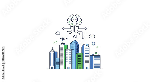 Cityscape, Smart City, Technology, Infrastructure Icons, Vector Graphics