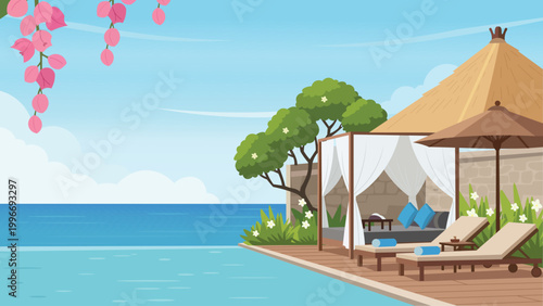Island House Bali Resort Flat Design Illustration
