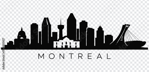 Montreal city skyline silhouette with famous landmarks and bridge