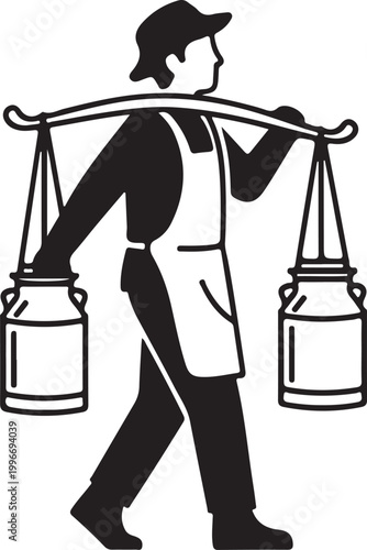 Man carrying two milk cans on a yoke