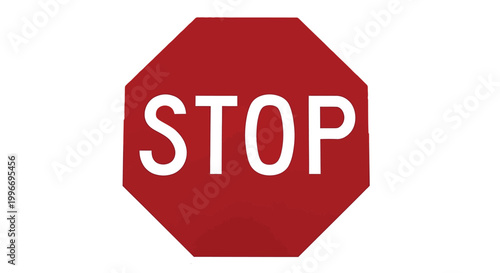 Minimalist vector graphic illustration featuring a bold red octagon shape with white text saying stop sign