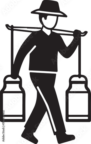 Man carrying two milk bottles on a yoke