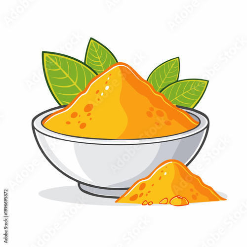 Turmeric Powder in Bowl with Leaves