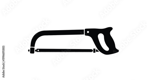 A stark black outline depicts a hand saw showcasing its tool shape silhouette