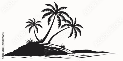 Canvas-taulu Three palm trees tropical island silhouette with tropical silhouette vacation pa