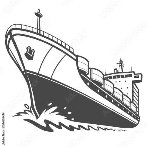 Schilderij op canvas Stylized graphic drawing of a large commercial cargo ship at sea with commercial