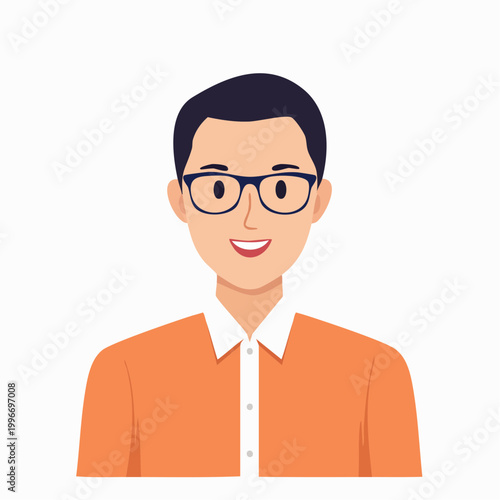 Cartoon Man Wearing Glasses and Orange Shirt