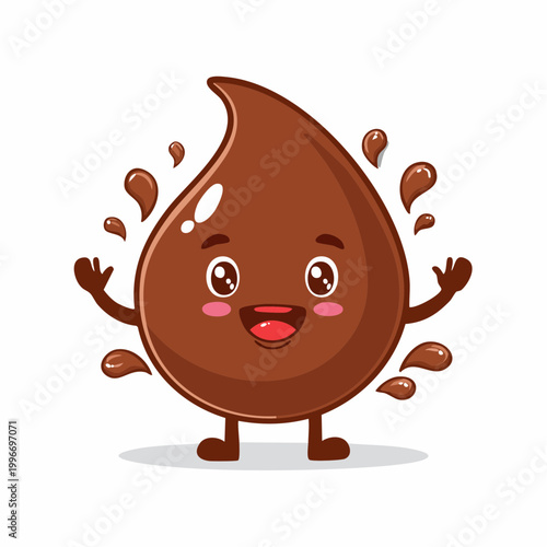 Cute Chocolate Drop Character Waving
