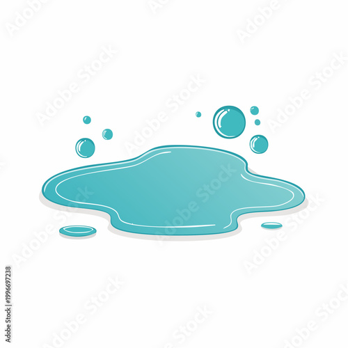 Cartoon illustration of a blue water puddle with bubbles