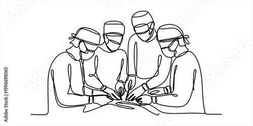 Group of medical surgeons performing surgery in a continuous line drawing style Vector, illustration