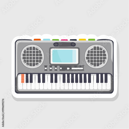 Stylized Illustration of a Portable Keyboard with Speakers and Screen