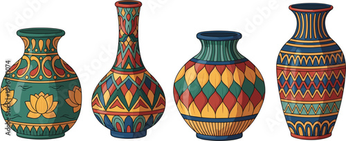 Decorative Patterned Vases Icons with Colorful Designs for Home Decor, Art, and Interior Design Projects