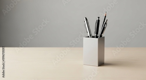 white paper and pencil, white paper in a box, white paper and pencil on the table