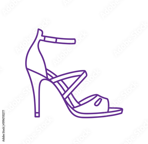 Purple line art high heel shoe with ankle strap and open toe  fashion footwear illustration