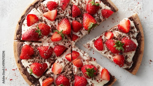 Chocolate pizza with strawberries.
It's one of the most popular sweet pizzas in Brazil.