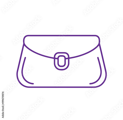 Simple purple line art of a womens purse or handbag with a clasp