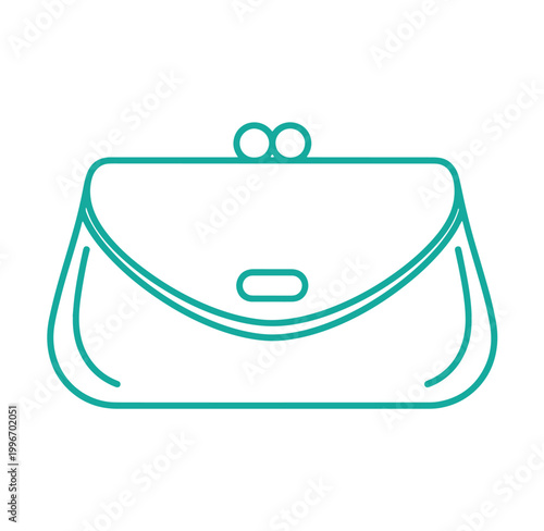 Teal purse icon with clasp and flap isolated on white background
